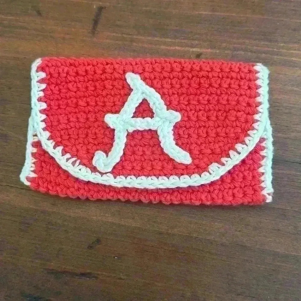 Crochet Wallet Checkbook Holder Purse Red White Monogram A Alabama Roll Tide